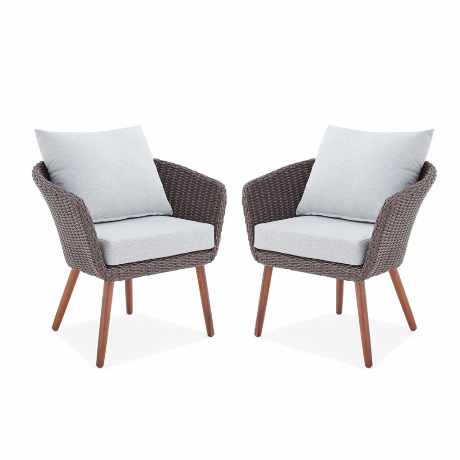 * Alaterre Athens Chocolate Brown Metal Stationary Conversation Chairs With Light Grey Cushioned Seat -Set Of 2 Online