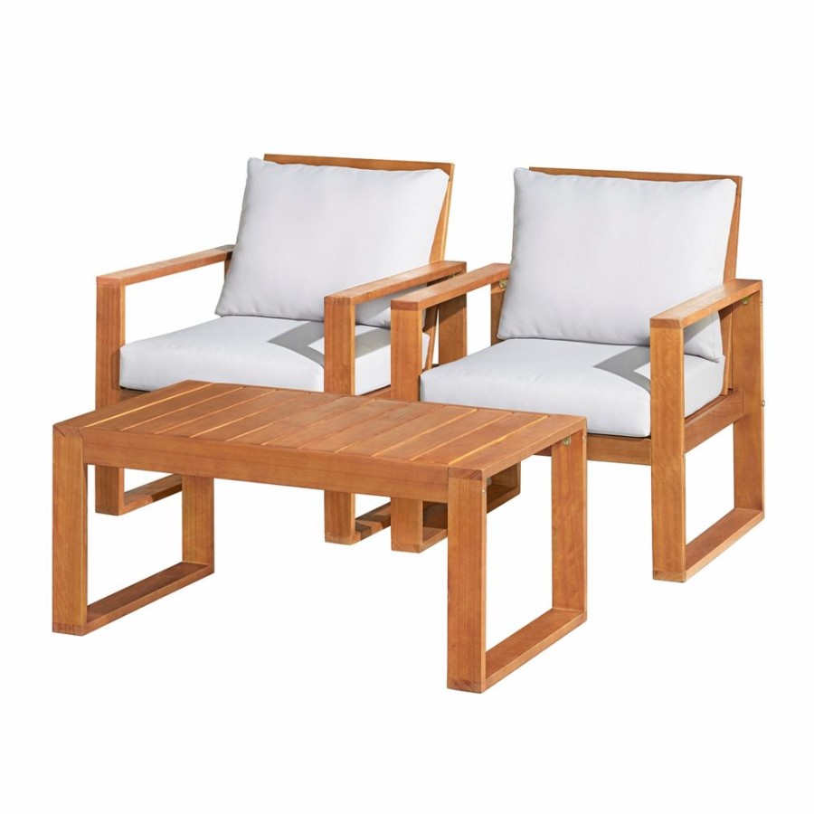 * Alaterre Grafton Wood Frame Patio Conversation Set With Cushions Included 3-Piece Hot