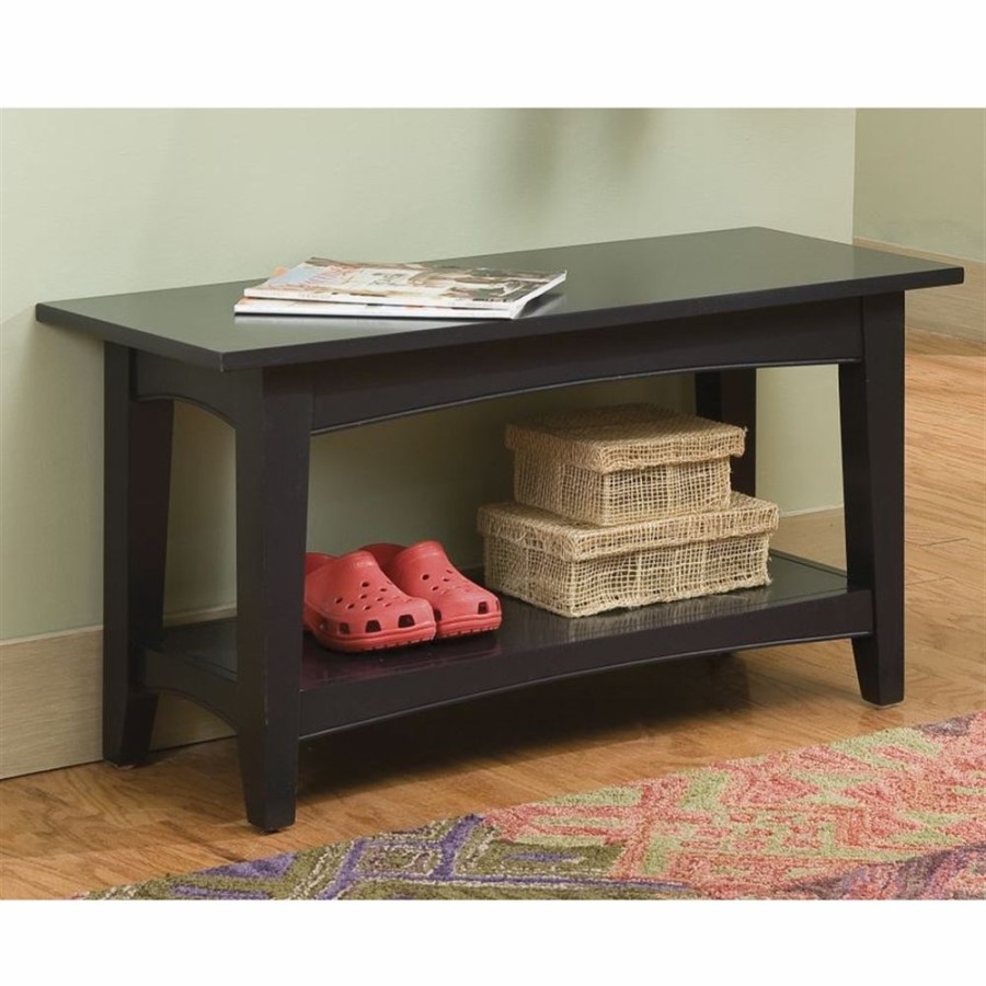 * Alaterre Shaker Cottage Rustic Charcoal Grey Accent Bench Hot