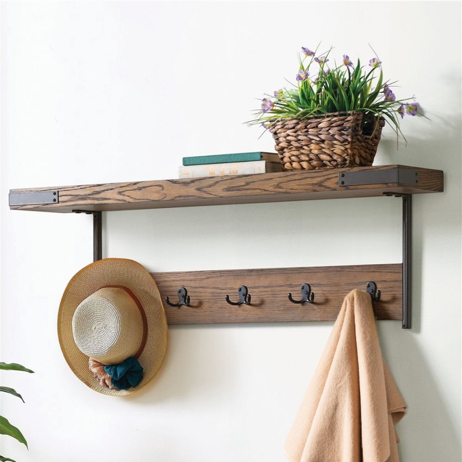 * Alaterre Kyra Rustic Brown 5-Hook Hook Rack With Shelf Online