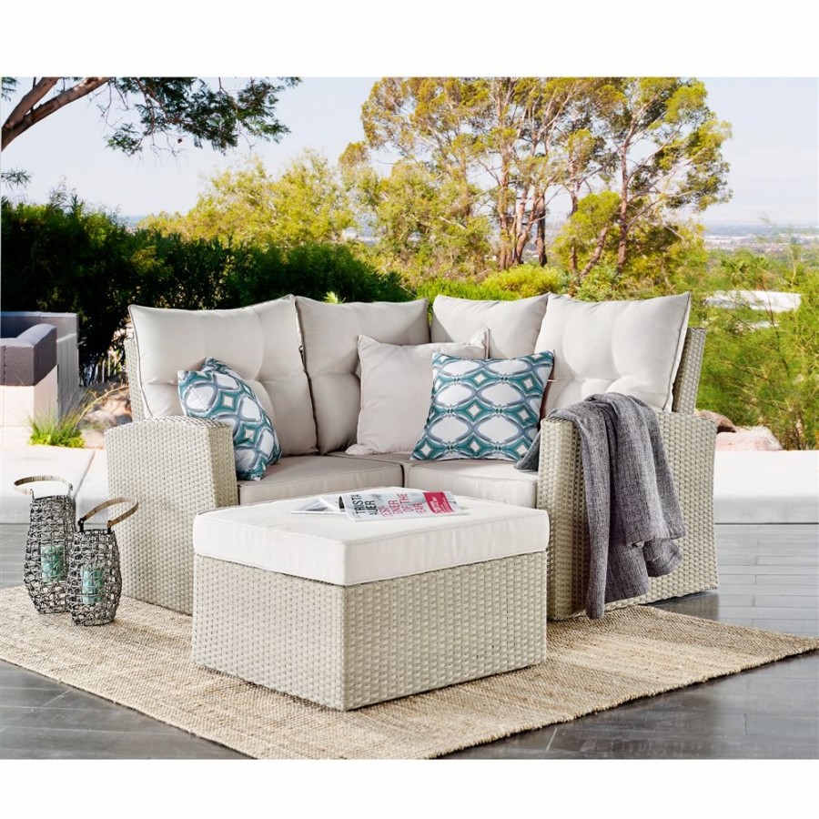 * Alaterre Canaan Wicker Outdoor Corner Sofa With Cushions And Beige Aluminum Frame Best