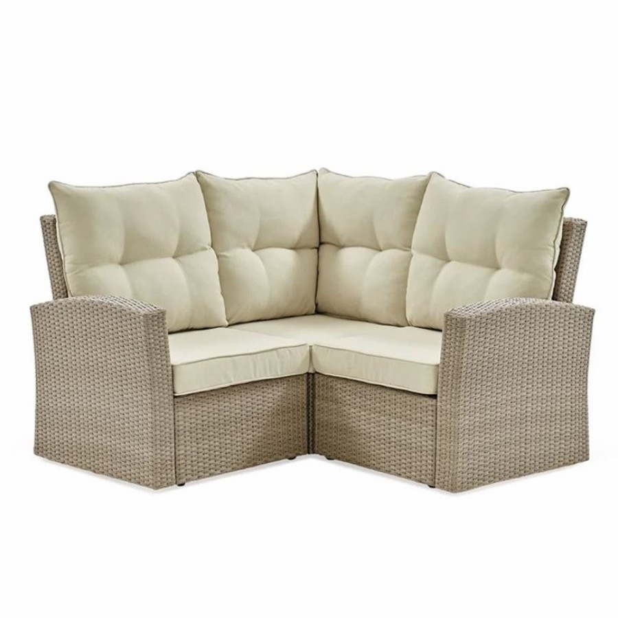 * Alaterre Canaan Wicker Outdoor Corner Sofa With Cushions And Beige Aluminum Frame Best