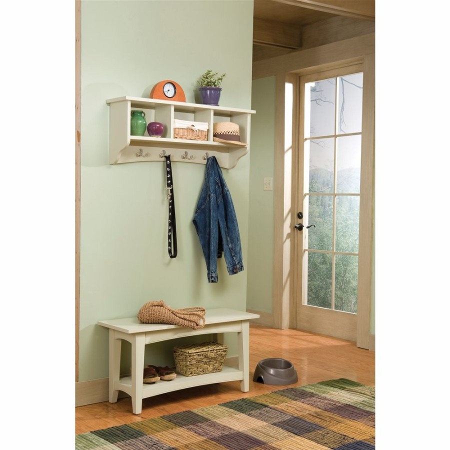 * Alaterre Shaker Cottage Sand 4-Hook Hook Rack With Storage And Bench Clearance