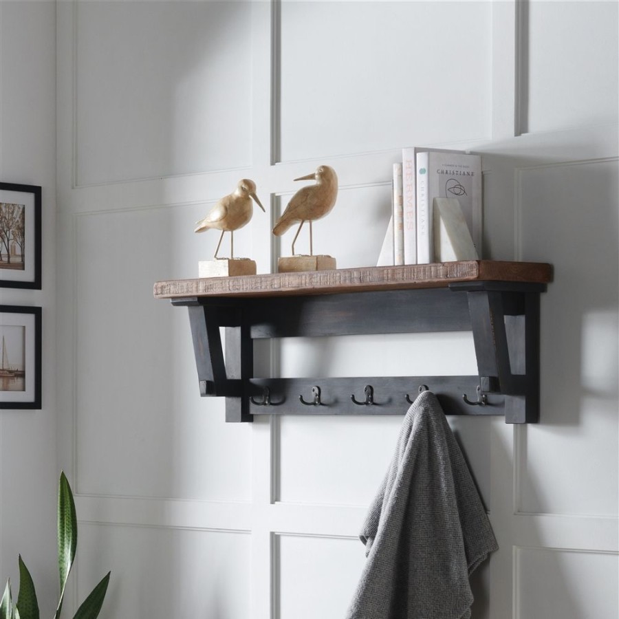 * Alaterre Adam Rustic Natural 5-Hook Hook Rack With Shelf Wholesale