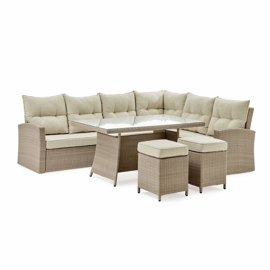 * Alaterre Canaan Off-White Frame Patio Dining Set With Tan Cushions Included 4-Piece New