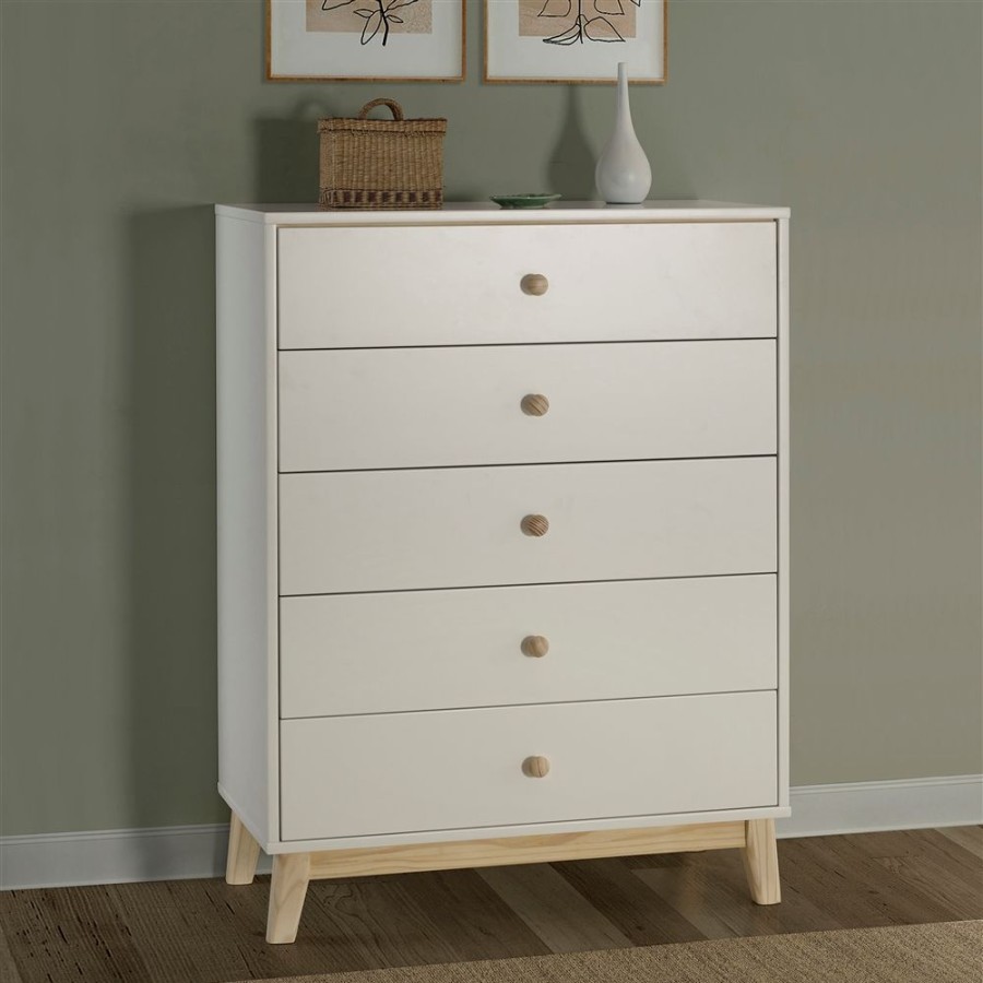 * Alaterre Mod White And Natural Pine 5-Drawer Standard Chest Best