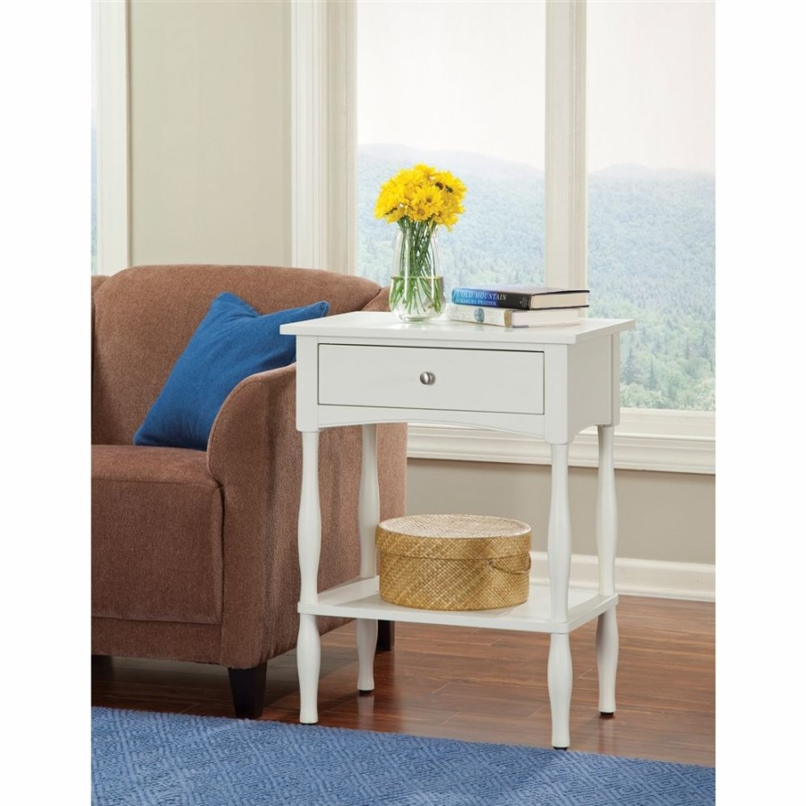 * Alaterre Shaker Cottage Ivory Wood Rectangular End Table With Drawer Online