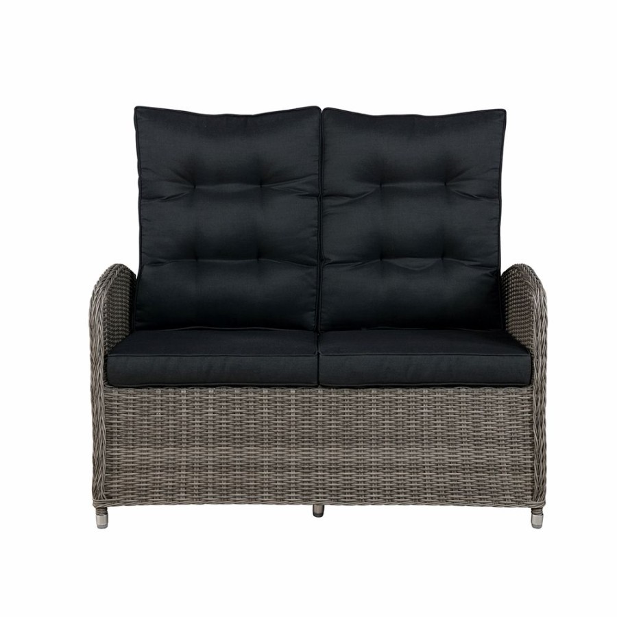 * Alaterre Monaco Wicker Outdoor Reclining Loveseat And 2 Ottomans With Cushions And Black Aluminum Frame Clearance