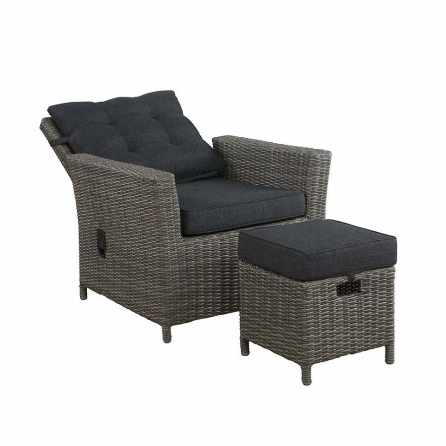 * Alaterre Asti Grey Wicker Metal Stationary Recliner Chair And Ottoman With Dark Grey Cushioned Seat Clearance