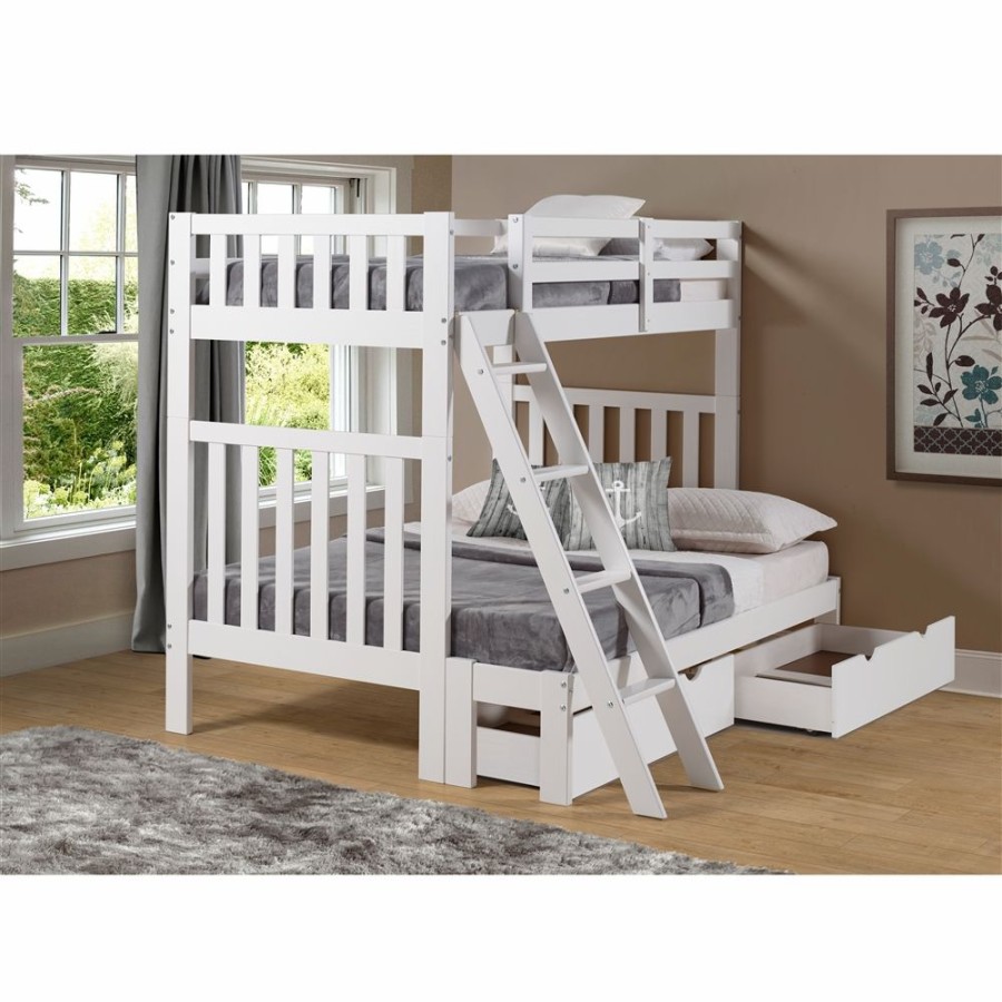 * Alaterre Aurora White Twin Over Full Bunk Bed With Integrated Storage Online