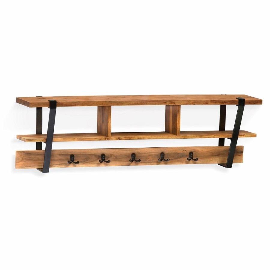 * Alaterre Ryegate Rustic Natural 5-Hook Hook Rack With Storage Clearance