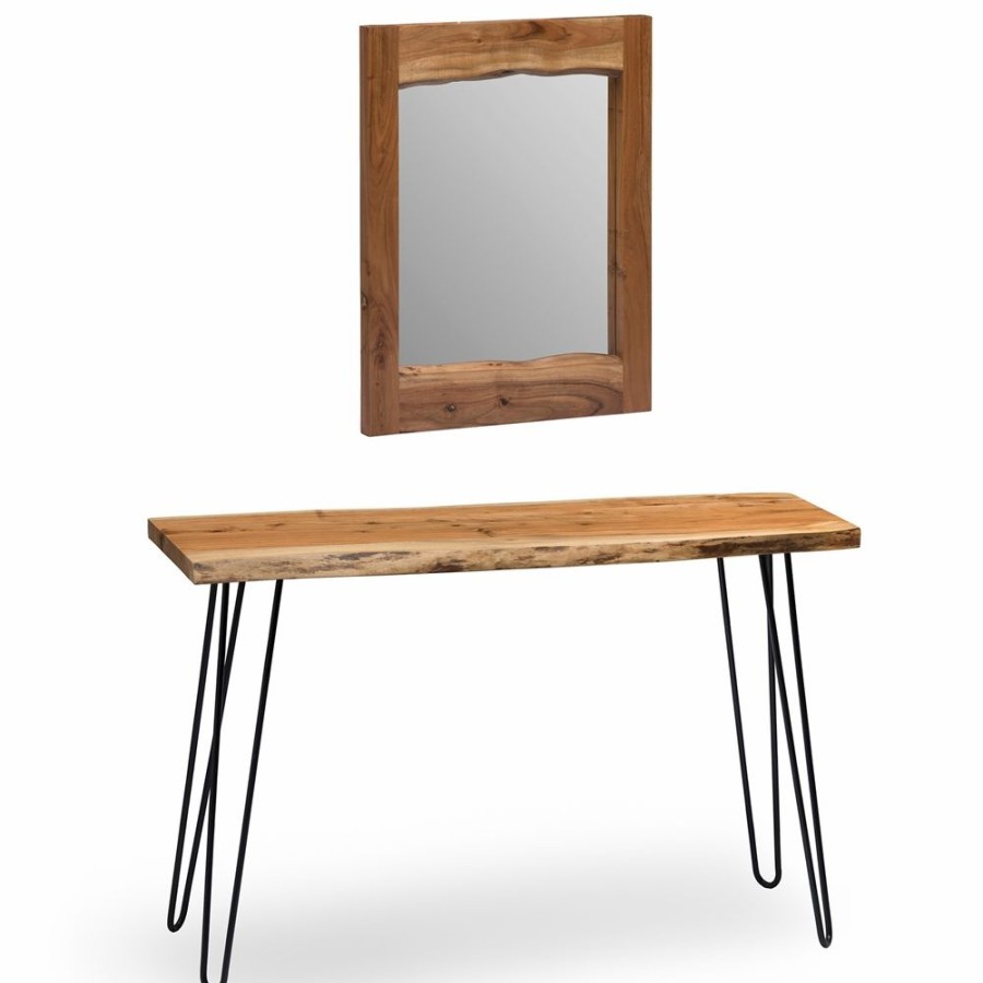 * Alaterre Hairpin Brown Rustic Console Table And 24-In Mirror Hot