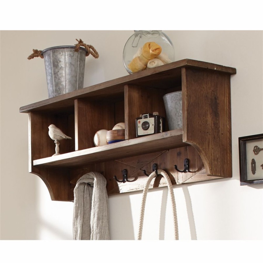 * Alaterre Revive Brown 4-Hook Hook Rack With Storage Clearance