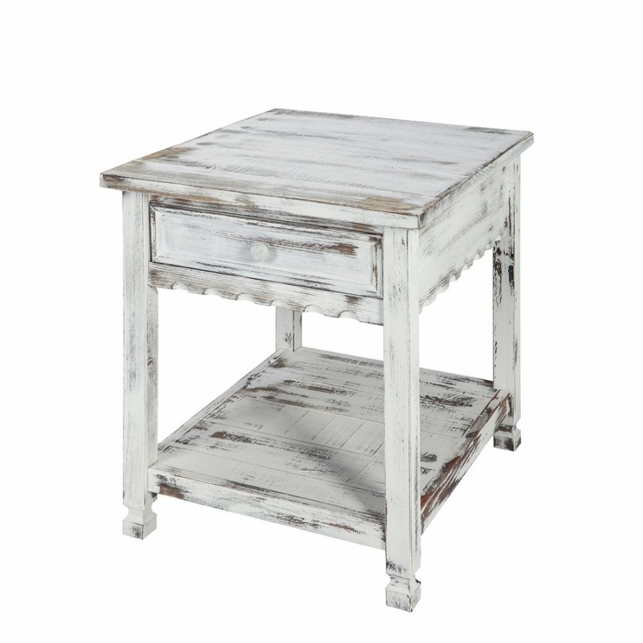 * Alaterre Country Cottage Antique White Wood Square End Table With Drawer Online