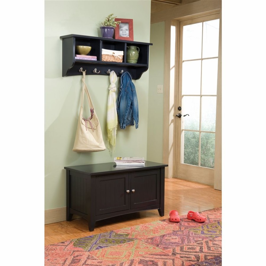 * Alaterre Shaker Cottage Charcoal Grey 4-Hook Hook Rack With Storage And Cabinet Bench Hot