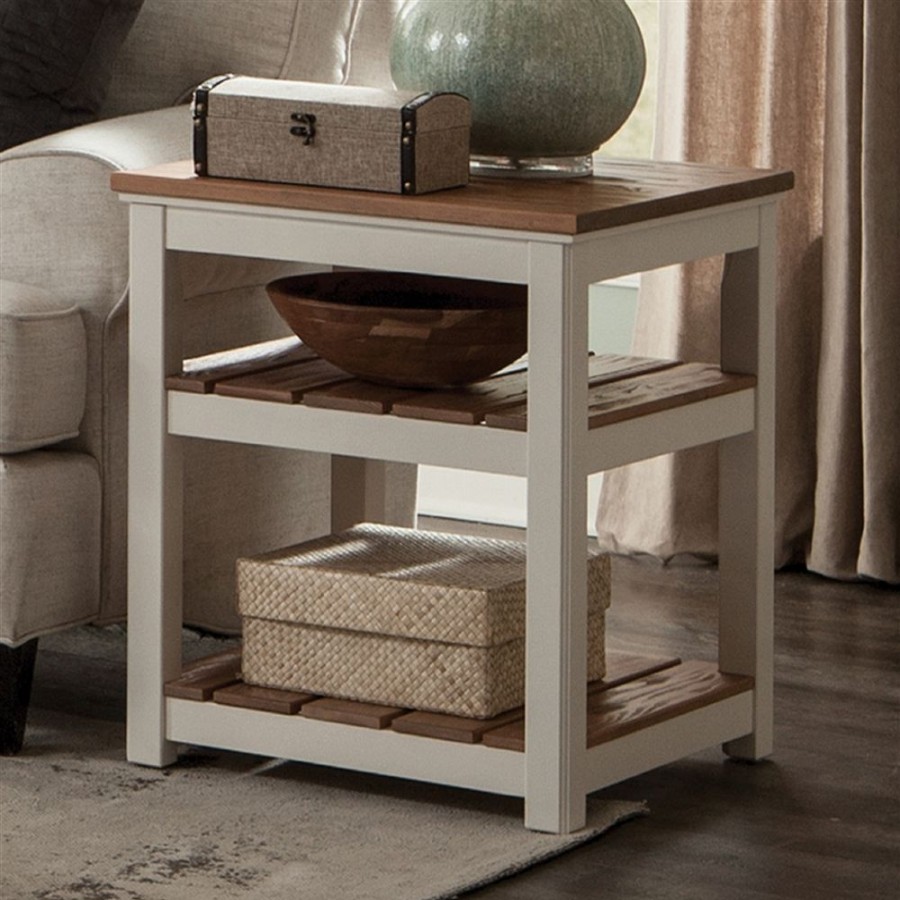 * Alaterre Savannah White And Brown Wood Square End Table Clearance