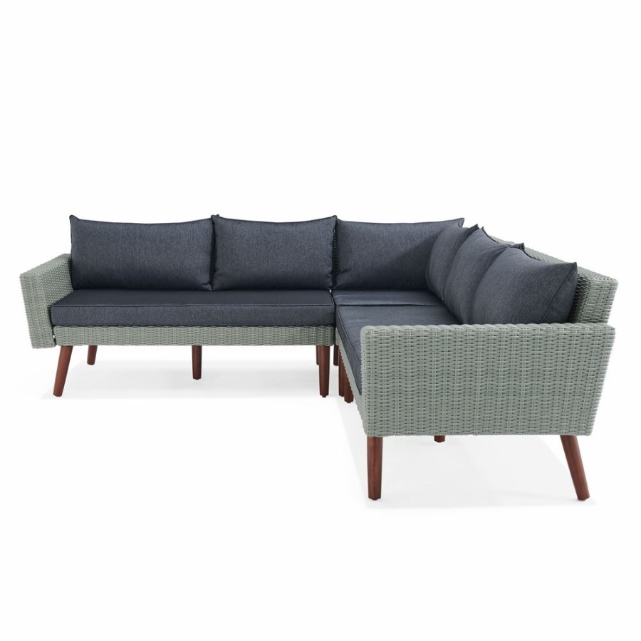 * Alaterre Albany Wicker Outdoor Corner Sofa With Cushions And Dark Grey Aluminum Frame Best