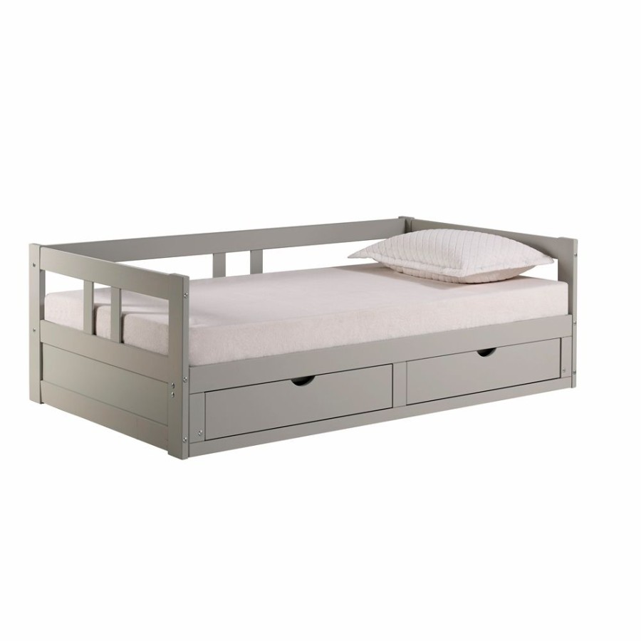 * Alaterre Melody Dove Grey Twin Extendable Day Bed With Integrated Storage Best