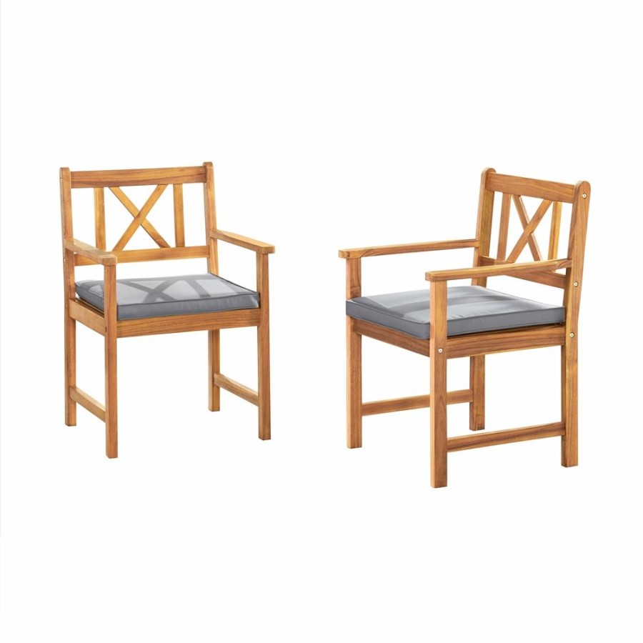 * Alaterre Manchester Natural Wood Frame Patio Dining Set With Grey Cushions Included 3-Piece New