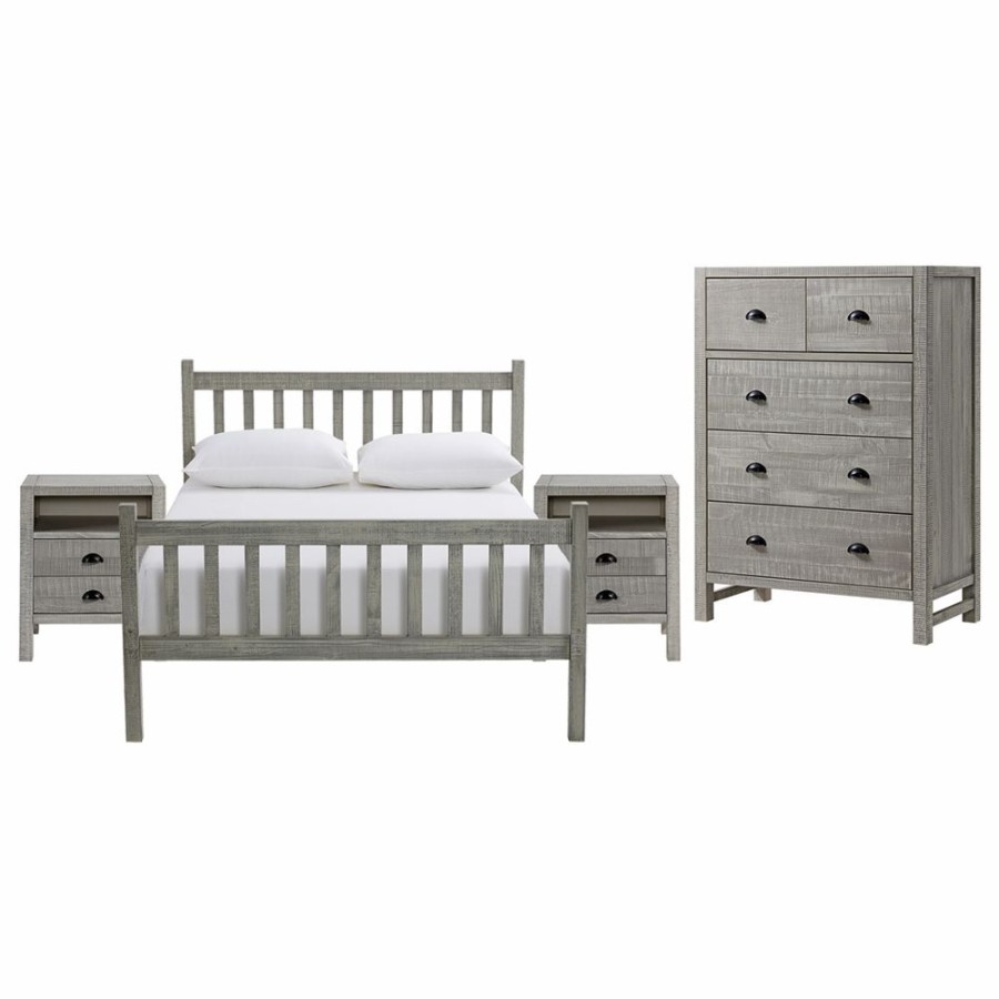 * Alaterre Windsor Driftwood Grey Slat Full Size Bedroom Set 4-Piece Best