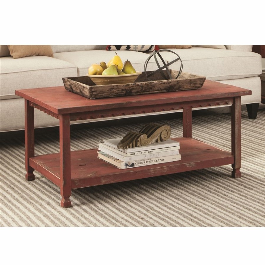 * Alaterre Country Cottage 42-In Coffee Table Red Antique Finish Online