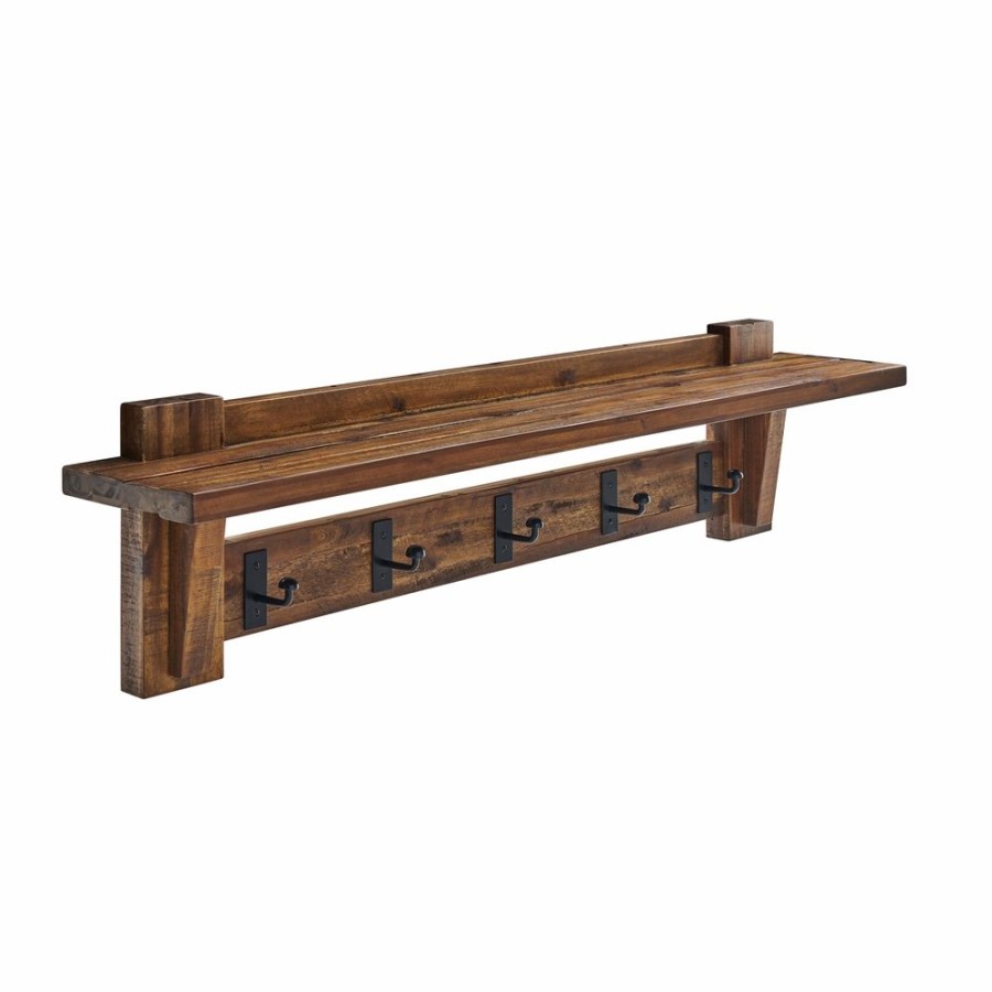 * Alaterre Durango Rustic Brown 5-Hook Hook Rack With Shelf Wholesale