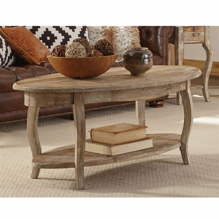 * Alaterre Rustic Reclaimed Oval Coffee Table Driftwood Hot