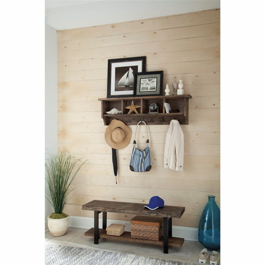 * Alaterre Pomona Brown 6-Hook Hook Rack With Storage And Bench Best