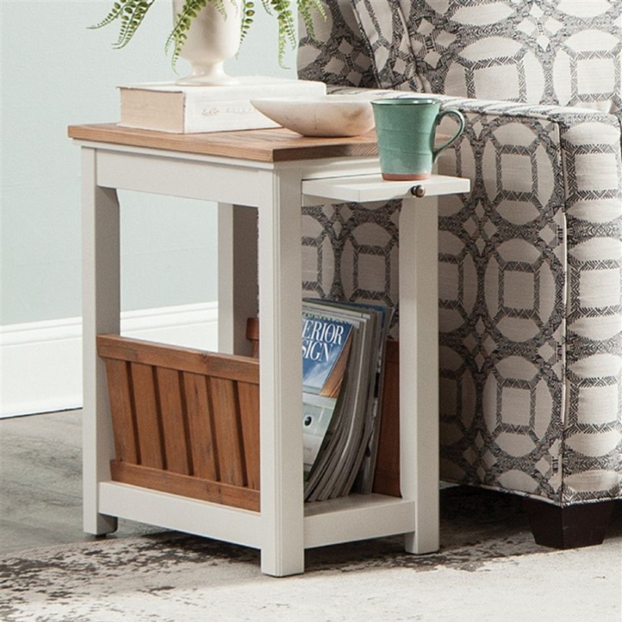 * Alaterre Savannah White And Brown Wood Rectangular Magazine End Table With Pull-Out Shelf Best