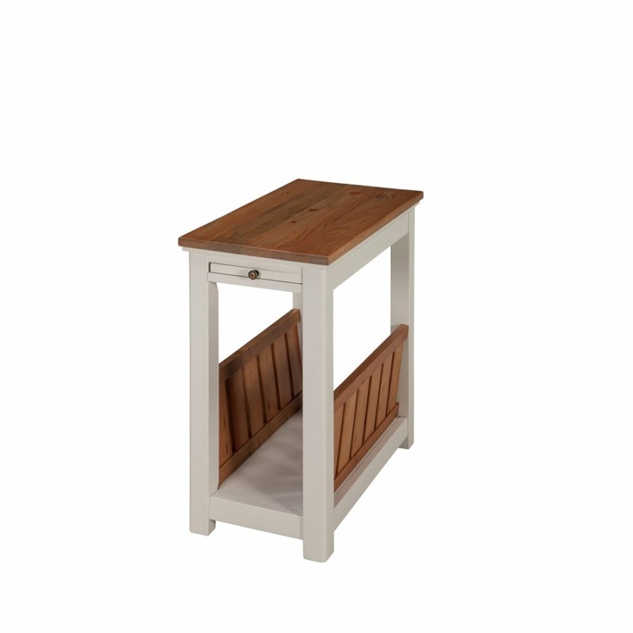 * Alaterre Savannah White And Brown Wood Rectangular Magazine End Table With Pull-Out Shelf Best