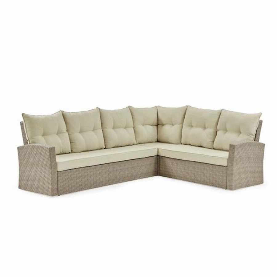 * Alaterre Canaan Wicker Outdoor Corner Sectional Sofa With Cushions And Beige Aluminum Frame Wholesale