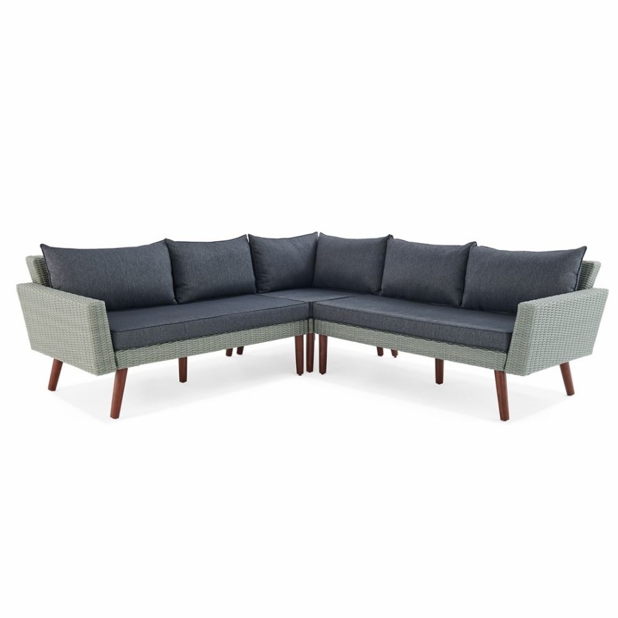 * Alaterre Albany Wicker Outdoor Sofa And Coffee Table With Cushions And Grey Wicker Frame New