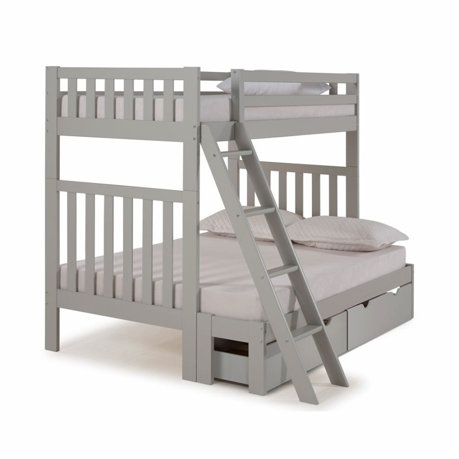 * Alaterre Aurora Dove Grey Twin Over Full Bunk Bed With Integrated Storage Hot