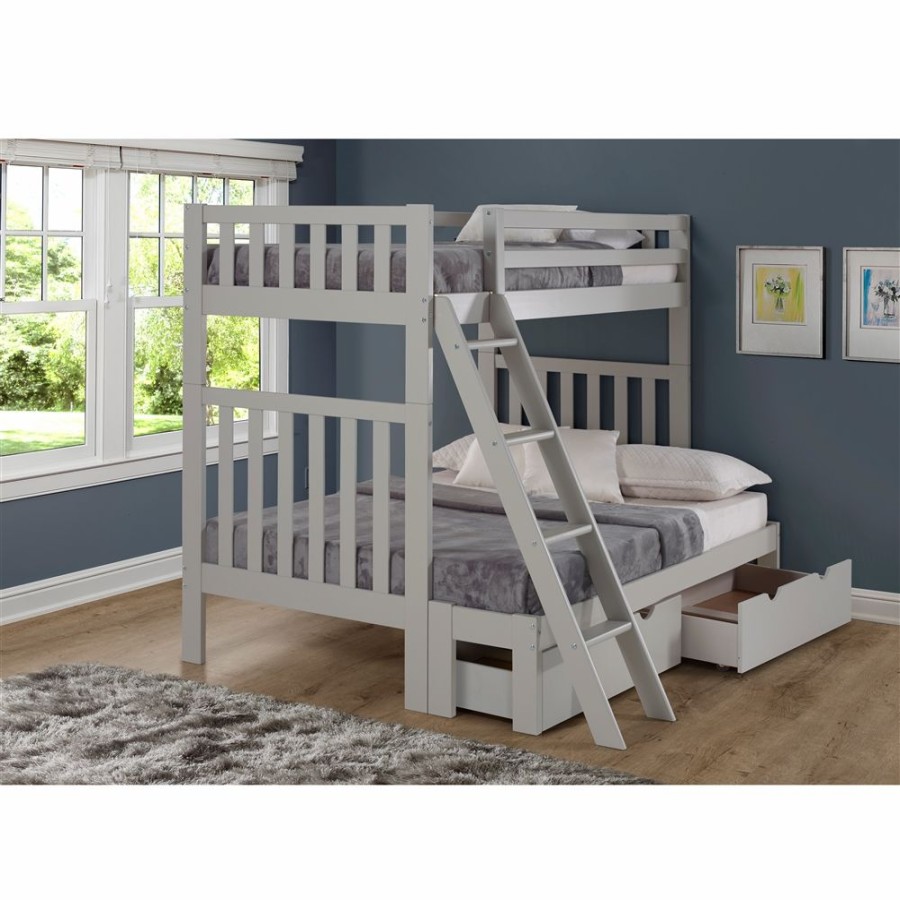 * Alaterre Aurora Dove Grey Twin Over Full Bunk Bed With Integrated Storage Hot