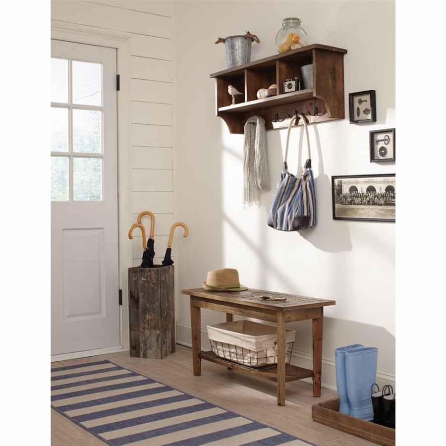 * Alaterre Revive Brown 5-Hook Hook Rack With Storage And Bench Clearance