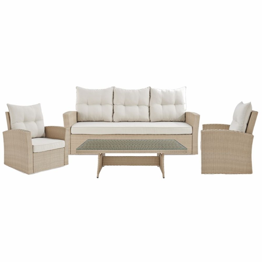 * Alaterre Canaan Off-White Frame Patio Dining Set With Coffee Table And Tan Cushions Included 4-Piece Wholesale