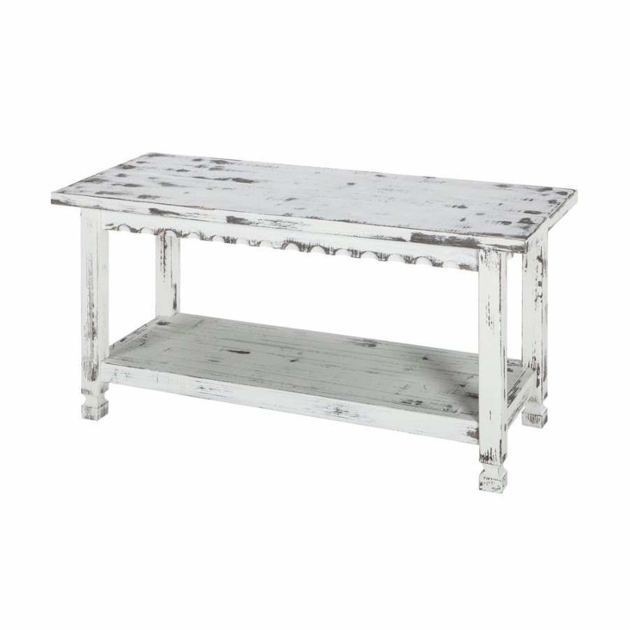 * Alaterre Country Cottage Rustic Antique White Accent Bench Wholesale