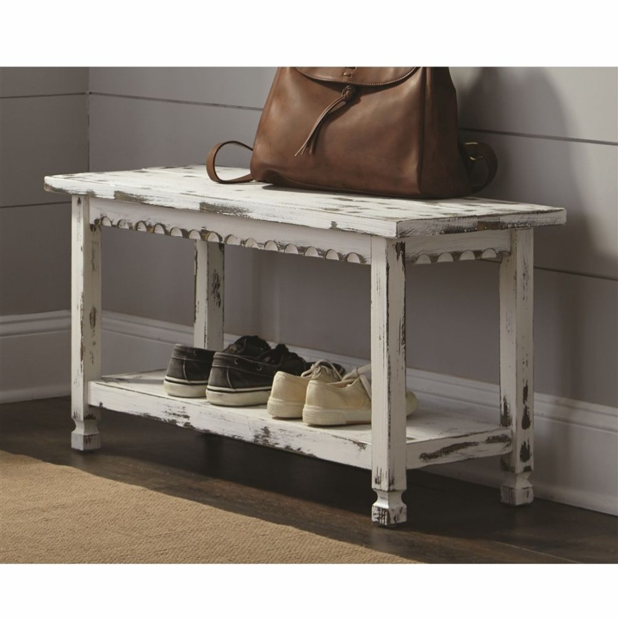 * Alaterre Country Cottage Rustic Antique White Accent Bench Wholesale