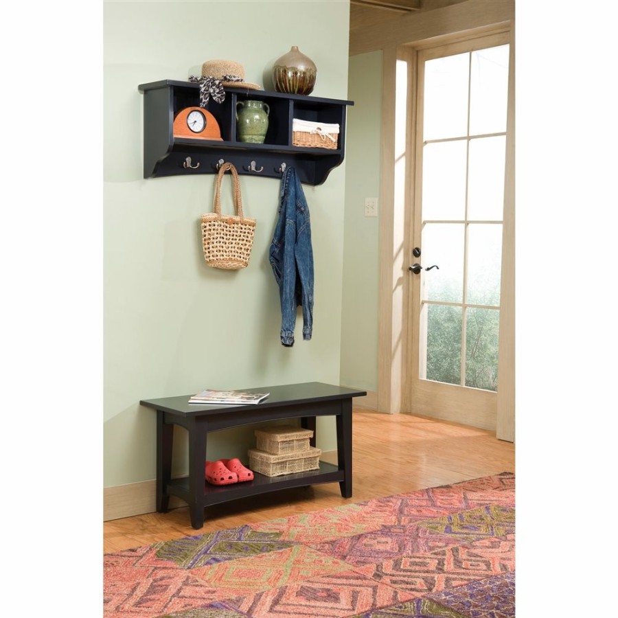 * Alaterre Shaker Cottage Charcoal Grey 4-Hook Hook Rack With Storage And Bench Hot