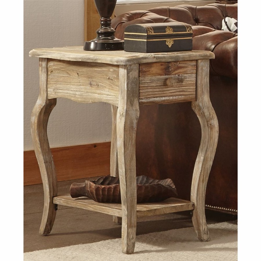 * Alaterre Rustic Driftwood Wood Square End Table With Drawer Hot