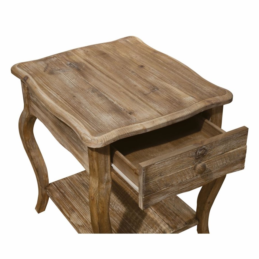 * Alaterre Rustic Driftwood Wood Square End Table With Drawer Hot