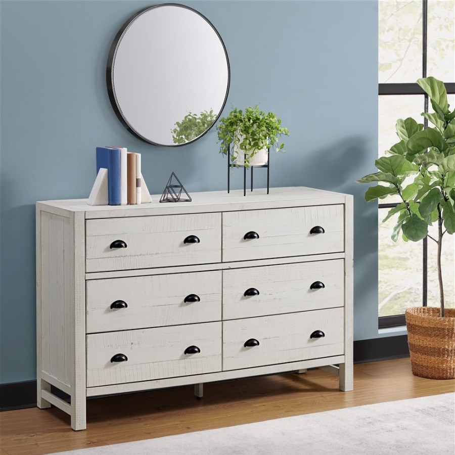 * Alaterre Windsor Driftwood White Pine 6-Drawer Double Dresser Wholesale