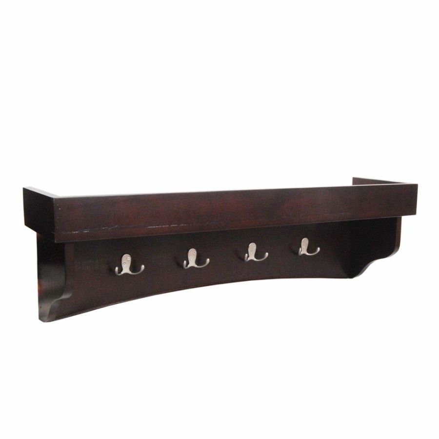 * Alaterre Shaker Cottage Espresso 4-Hook Hook Rack With Tray Shelf Hot