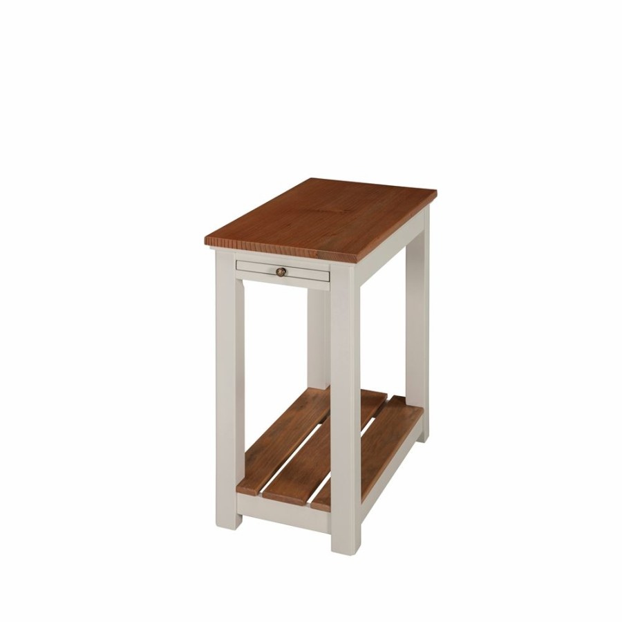 * Alaterre Savannah White And Brown Wood Rectangular End Table With Pull-Out Shelf Online