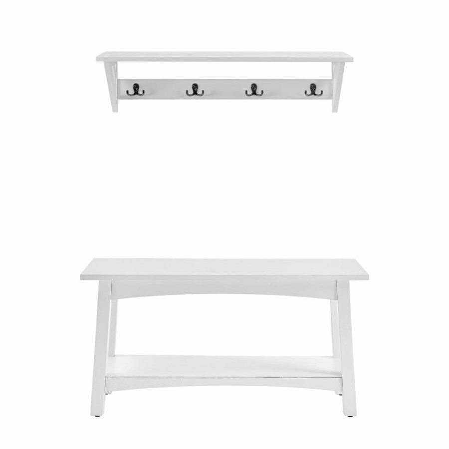 * Alaterre Coventry White 4-Hook Hook Rack With Shelf And Bench New