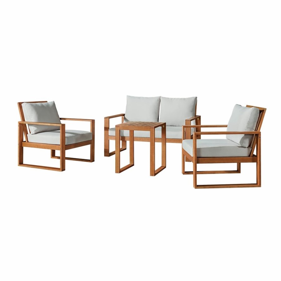 * Alaterre Grafton Wood Frame Patio Conversation Set With Cushions Included 4-Piece Online