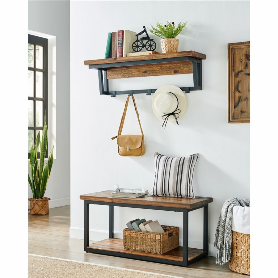 * Alaterre Claremont Dark Brown And Colonial Brown 5-Hook Hook Rack With Shelf New