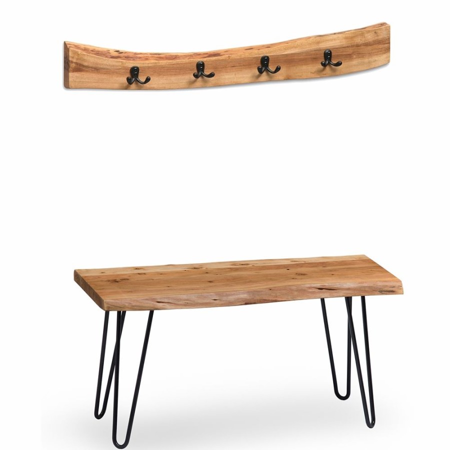 * Alaterre Hairpin Rustic Natural 4-Hook Hook Rack And Bench Hot