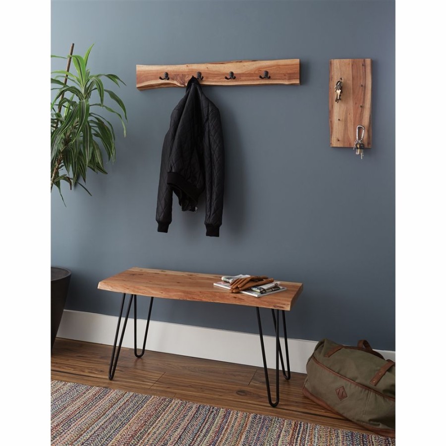 * Alaterre Hairpin Rustic Natural 4-Hook Hook Rack And Bench Hot