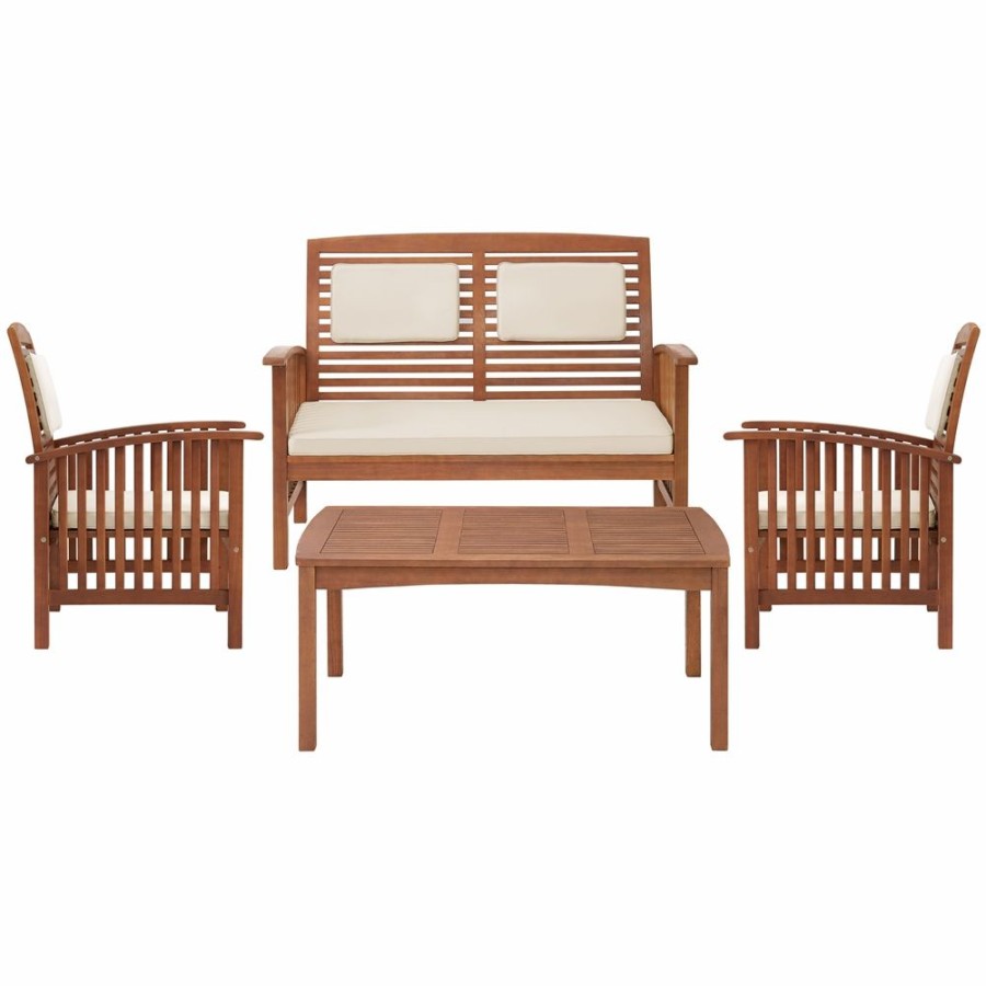 * Alaterre Lyndon Wood Frame Patio Conversation Set With Cushions Included 4-Piece Best